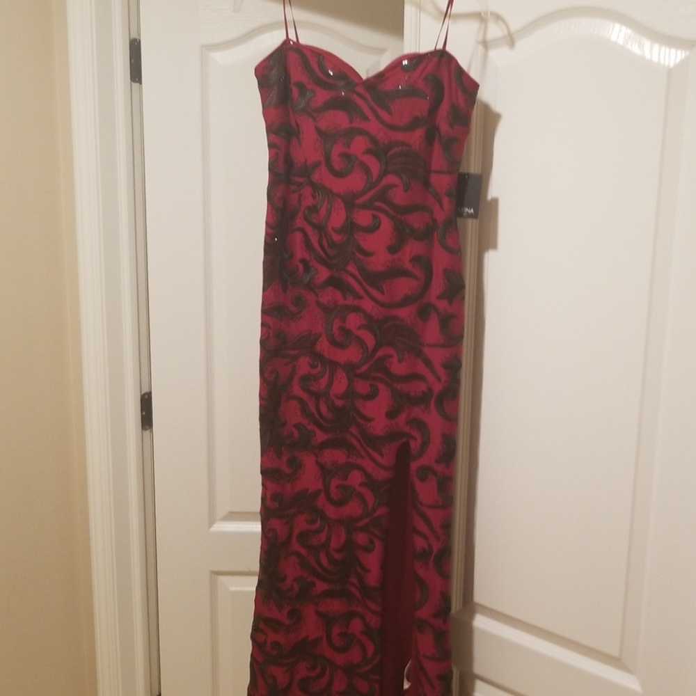 MARINA Red and black sequins maxi dress size 8